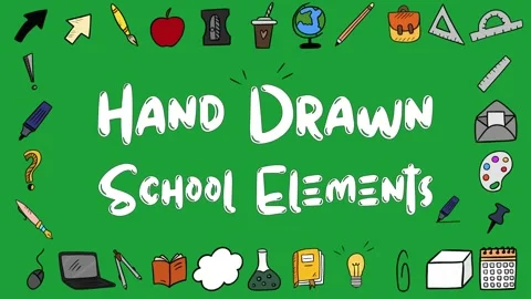 2D Hand Drawn School Supplies Icon Pack Green Screen Education Overlay Stock Footage 334806866