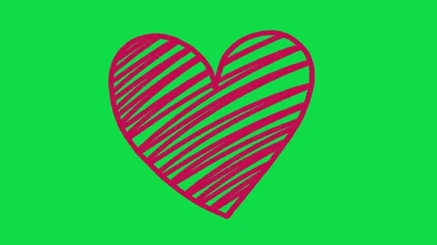 2D Hand Drawn Scribble Pink Heart Animation on Green Screen Background Stock Footage 344809742