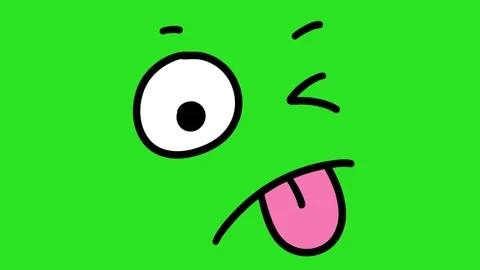 2D Hand Drawn Silly Winking Face Sticking Tongue Out Animation Green Screen Over 库存影片 340532059