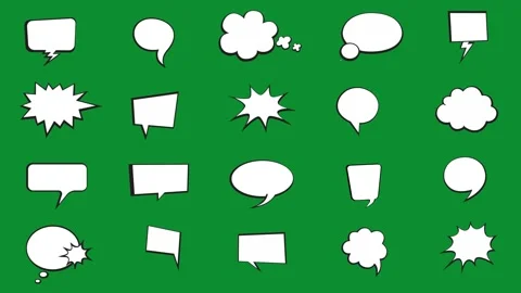 2D Hand Drawn Speech Bubble Pack Green Screen Comic Dialogue Overlay Stock Footage 340531203