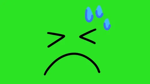 2D Hand Drawn Stressed Frowning Sad Face With Sweat Drops Green Screen Overlay Stock Footage 340532080