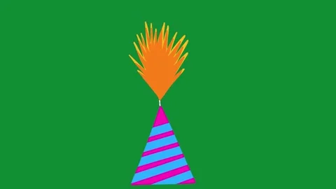 2D Hand Drawn Striped Cone Fountain Firecracker Animation Green Screen Overlay Stock Footage 340531177