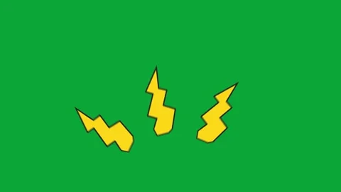 2D Hand Drawn Three Yellow Lightning Bolts Animation Overlay on Green Screen Stock Footage 344809188