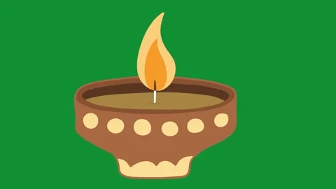 2D Hand Drawn Traditional Clay Diya Oil Lamp Animation Green Screen Overlay Vídeo Stock 340531247