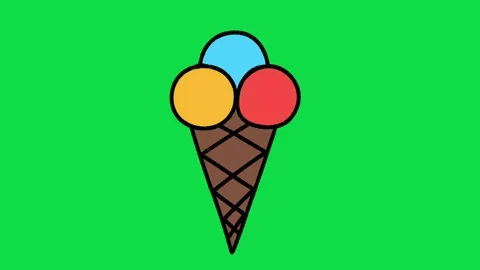 2D Hand Drawn Triple Scoop Ice Cream Cone Animation Overlay on Green Screen  Stock Footage 344809323