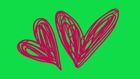 2D Hand Drawn Two Pink Scribble Hearts Animation Overlay on Green Screen  Stock Footage 344809374