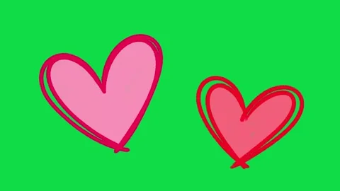 2D Hand Drawn Two Pink and Red Hearts Line Art Animation Overlay on Green Screen Stock Footage 344809485