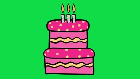 2D Hand Drawn Two Tier Birthday Cake Animation on Green Screen Background Stock Footage 344809734