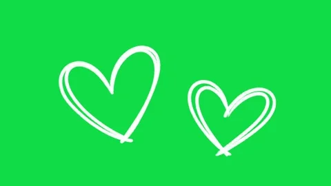 2D Hand Drawn Two White Heart Outlines Animation Overlay on Green Screen Stock Footage 344809434