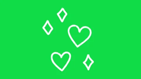 2D Hand Drawn White Line Hearts and Sparkles Animation Overlay on Green Screen  Stock Footage 344809305