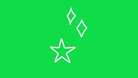 2D Hand Drawn White Line Star and Sparkles Animation Overlay on Green Screen  Stock Footage 344809320