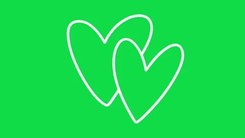 2D Hand Drawn White Line Double Hearts Animation Overlay on Green Screen Stock Footage 344809388