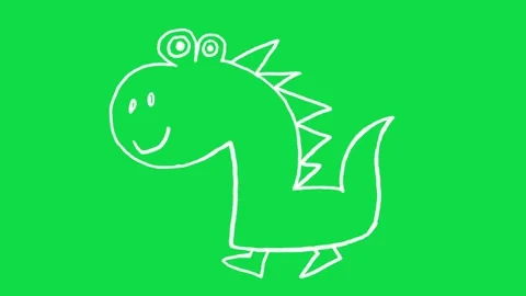 2D Hand Drawn White Line Art Dinosaur Character Outline Animation Overlay Stock Footage 344809629