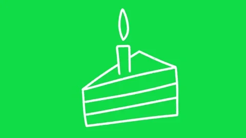 2D Hand Drawn White Line Art Birthday Cake Slice Animation Overlay Stock Footage 344809682