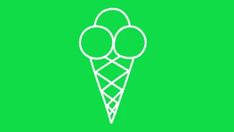 2D Hand Drawn White Line Art Triple Scoop Ice Cream Cone Animation Overlay Stock Footage 344809687