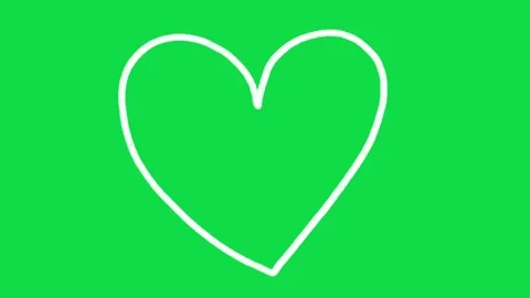 2D Hand Drawn White Line Heart Animation Overlay on Green Screen Background Stock Footage 344809760
