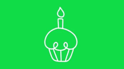 2D Hand Drawn White Line Birthday Cupcake Animation Overlay on Green Screen Back Stock Footage 344809815