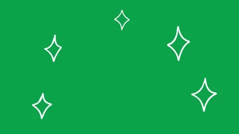 2D Hand Drawn White Sparkle Four Point Stars Green Screen Animation Overlay Stock Footage 344049248