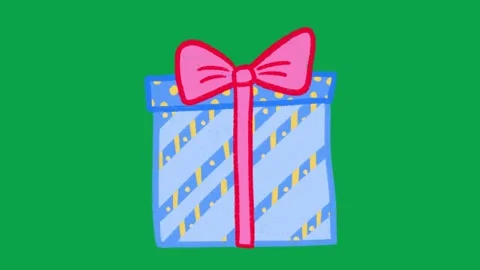 2D Hand Drawn Wrapped Gift Box Green Screen Animated Motion Graphic Stock Footage 344049371