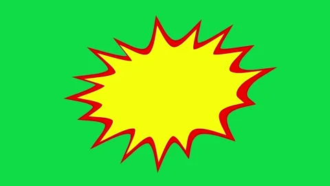 2D Hand Drawn Yellow Comic Starburst Speech Bubble Animation Overlay Stock Footage 344809193