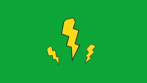 2D Hand Drawn Yellow Lightning Bolt Thunder Animation Overlay on Green Screen  Stock-Footage 344809224