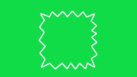 2D Hand Drawn Zigzag Spiky Square Frame Overlay on Green Screen Background Stock Footage 344809773