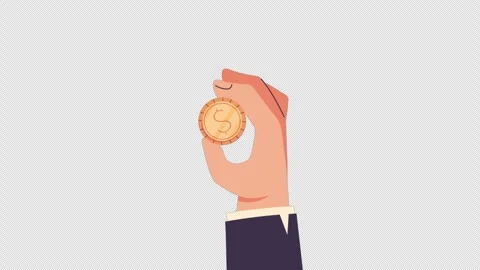 2D Hand Holding Coin Alpha Channel Stock Footage 260840405