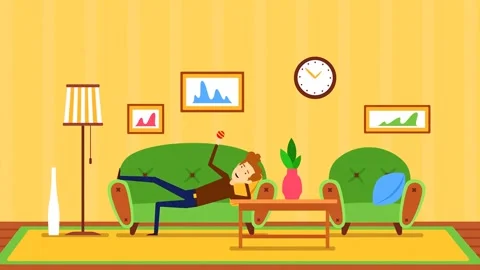 2d Happy Man Lying On Sofa And Having A Rest Tossing Ball Relaxed Vidéo 261426641