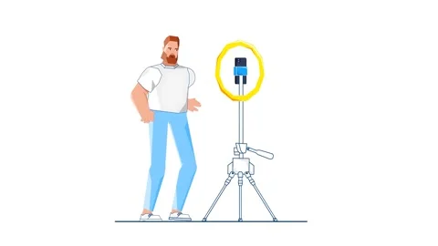 2D illustrated Boy Doing Live Streaming With Ring Light and Mobile Camera 動画素材 277274387