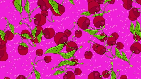 2D Illustrated Cherries Background Stock Footage 244643204