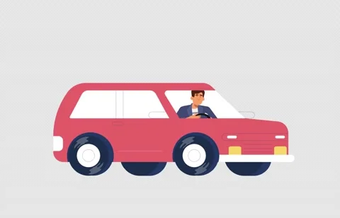 2D Illustrated Man Driving a Red SUV. Ca... | Stock Video | Pond5