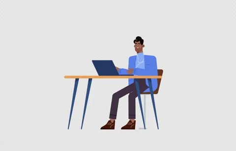 2D illustrated Man Working on Laptop Computer Vídeo Stock 268221022