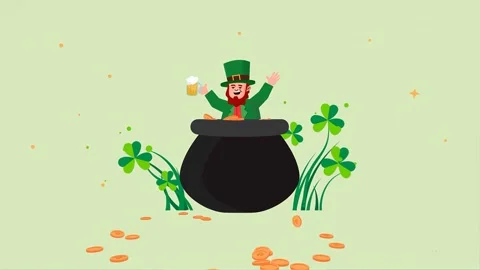 2d Illustrated St. Patrick's Day With Shamrocks, Beer, Leprechauns Vídeos de archivo 264048850