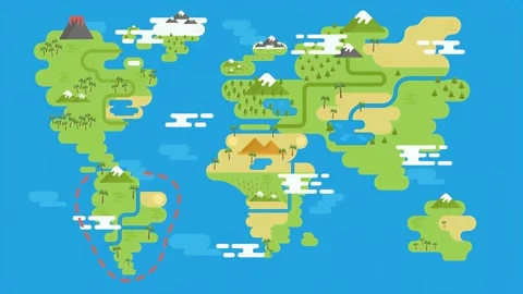 2D illustration Animated Scene of Ocean Route On World Map Vídeos de archivo 304963948