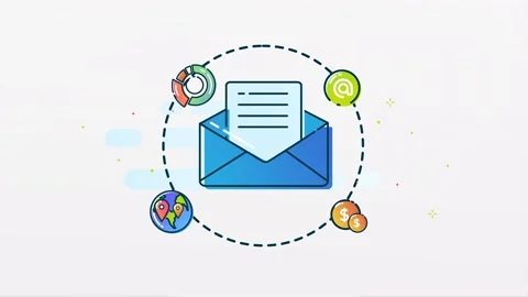 2D Illustration of Blue Message Inbox or Email Envelope With Surrounding Icon Vidéo 276649704