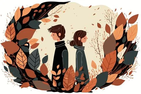 2d illustration of the breakup of two lovers. Illustration of boy and girl w Stock Illustration