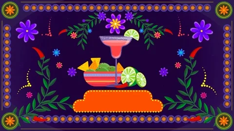 2d Illustration Of Cinco De Mayo Theme With Maracas, Food, Sombrero Hat. Видео 264048405