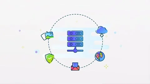 2D illustration of Cloud Computing and Hosting With Servers and Security Видео 276649693