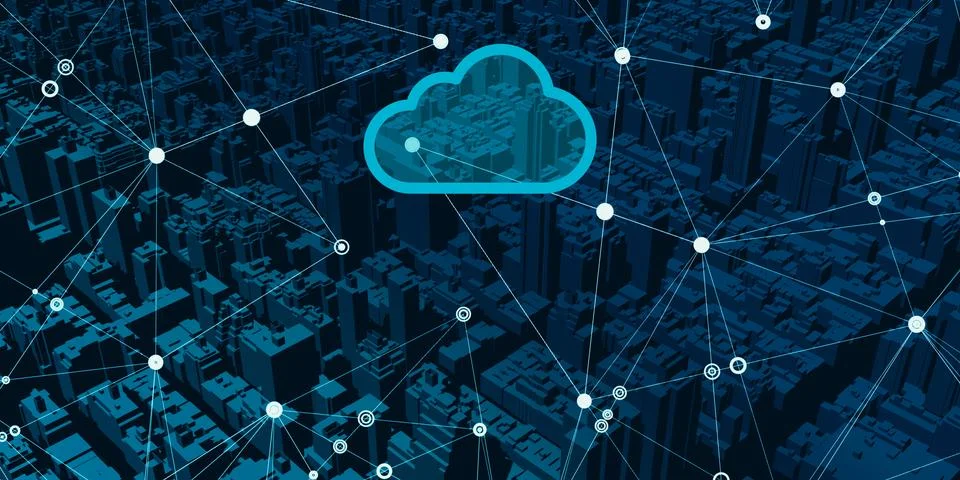 2d illustration of Cloud computing, wireless network Cloud storage, cloud com Stock Illustration