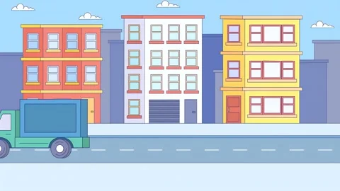 2D illustration line Style Animation Scene of City Environment Loaded With .. Stock-Footage 305236229