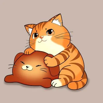 2d illustration , orange cat, red cat, hug cat Stock Illustration