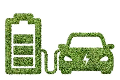 2D illustration of a patch of grass in the form of a car and a battery - getting Ilustración de archivo