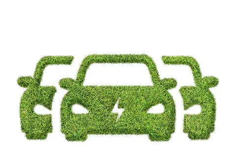 2D illustration of a patch of grass in the shape of cars - sustainable electric Stock Illustration