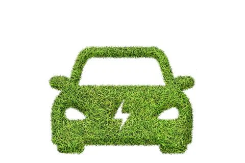 2D illustration of a patch of grass in the shape of an electric car - Stock Illustration