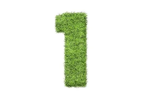2D illustration of a patch of vibrant green grass in the shape of the number 1 Stock Illustration