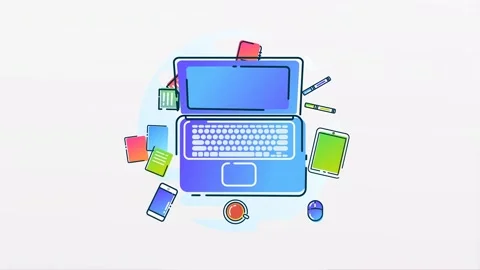 2D Illustration scene of graphic designer laptop Vídeo Stock 276649727