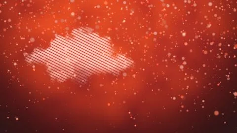 2d illustration with a striped cloud on a red background and falling particle Illustrazione stock