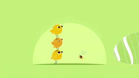 2d Illustration Of Sweet Easter- Birds, Easter Egg, Bee Vidéo 264048848