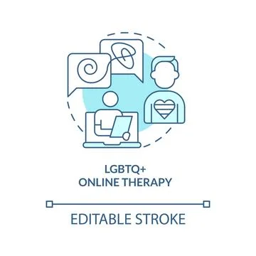 2D LGBTQ online therapy linear icon concept Stock Illustration