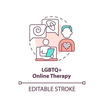 2D LGBTQ online therapy thin line icon concept Stock Illustration